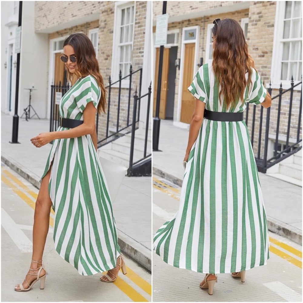 V neck striped color block tulip hem maxi Dress - Picture 6 of 10
